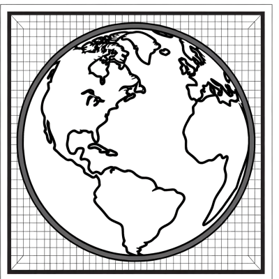 Planet Earth coloring page showing detailed outlines of all continents and oceans for educational coloring
