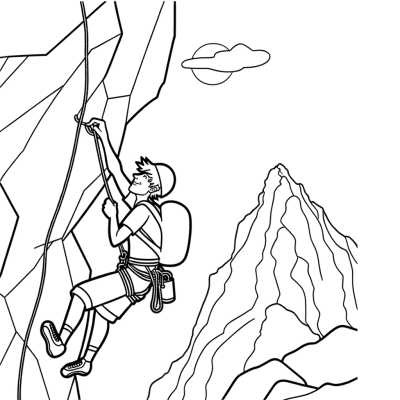 Rock climber scaling a cliff coloring page