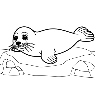 Animated seal resting on a rock coloring page