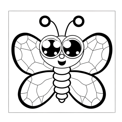 Coloring page showing a butterfly made from various geometric shapes including circles, triangles and squares