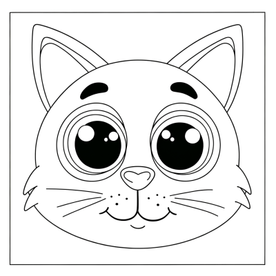 Geometric cat face coloring page made with circles, triangles and shapes for kids