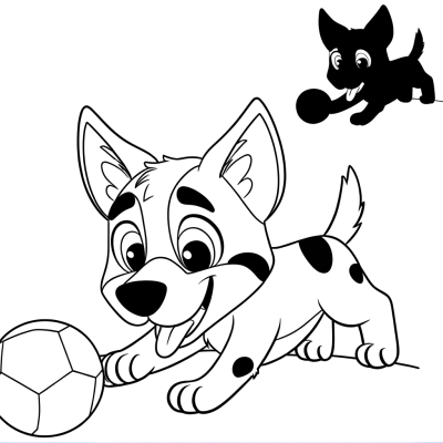Cartoon blue heeler puppy playing with a ball coloring page