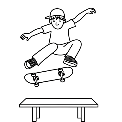 Skateboarder performing a kickflip coloring page
