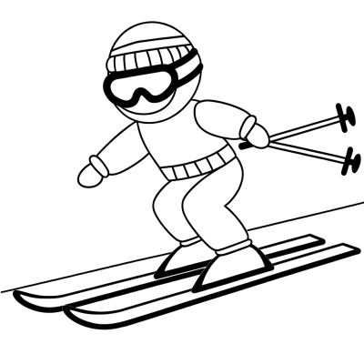 Illustration of a skier going downhill fast for coloring.