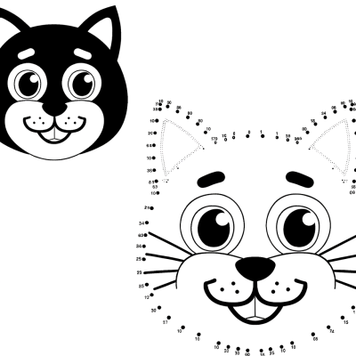 Smiling cat face dot to dot coloring page