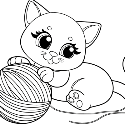 Sød kat der leger med et garnnøgle coloring page