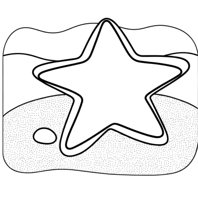 Coloring page of a starfish on a sandy ocean floor