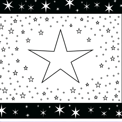 Coloring page showing multiple twinkling stars scattered across a dark night sky