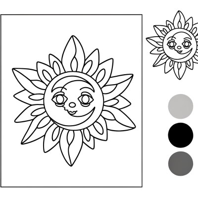sun and moon mandala design coloring page