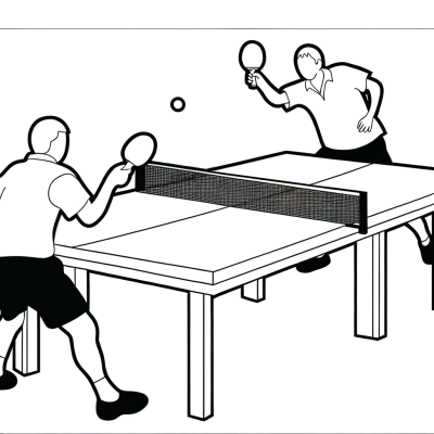 Coloring page featuring a fast table tennis rally