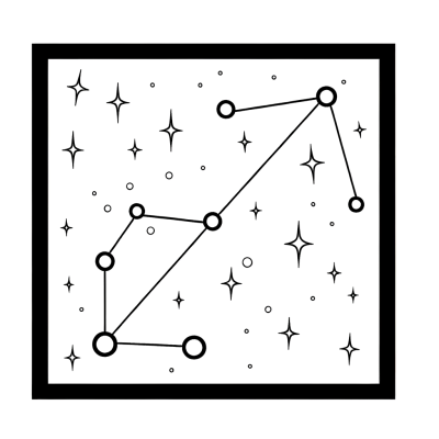 Big Dipper constellation coloring page showing seven connected stars in the famous dipper pattern
