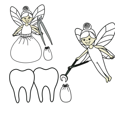 Tooth Fairy Collecting Teeth Coloring Page for Kids