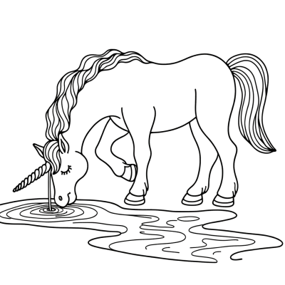 Unicorn drinking from a stream coloring page