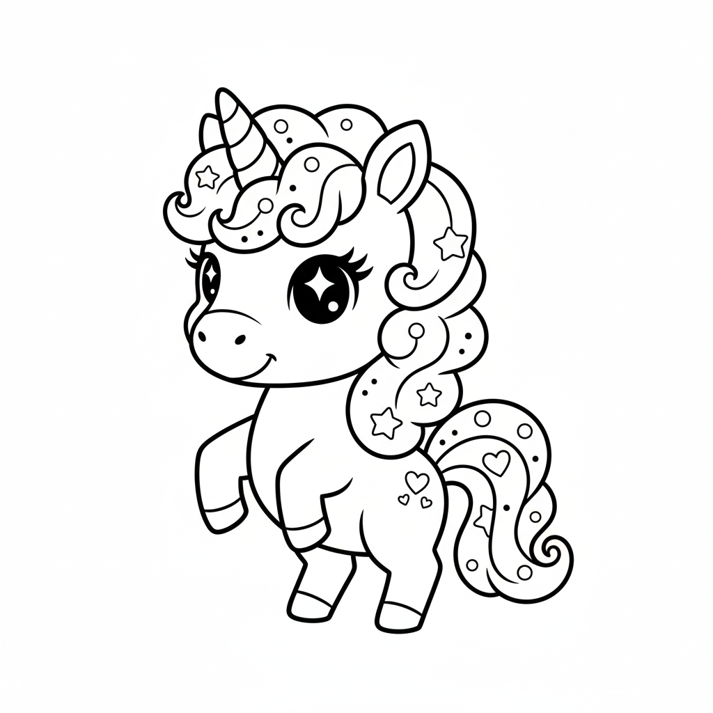 Happy Chubby Cartoon Unicorn coloring page