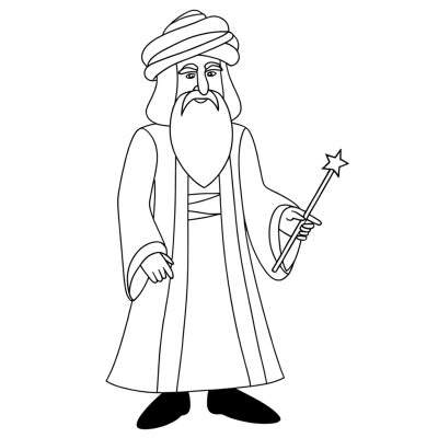 wise wizard with magic wand coloring page