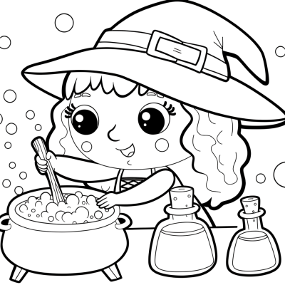 Witch brewing a magic potion coloring page