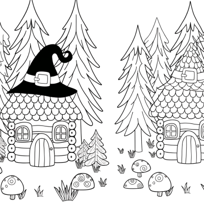 Witch Cottage in Forest Coloring Page