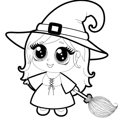 Witch with a pointed hat coloring page