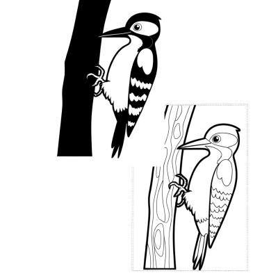 woodpecker pecking on a tree trunk coloring page